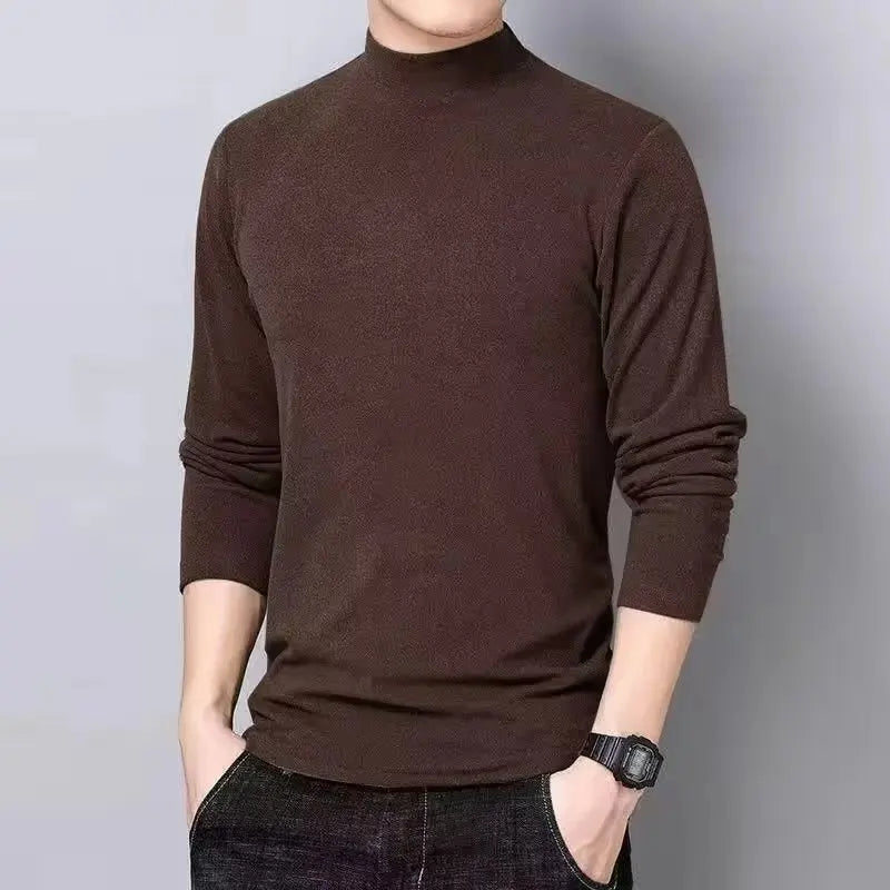 M-5XL Long Sleeve T-shirts Men Solid All-match Fashion Classic Leisure Cozy Slim Simple O-neck Middle Aged Autumn Stylish Chic