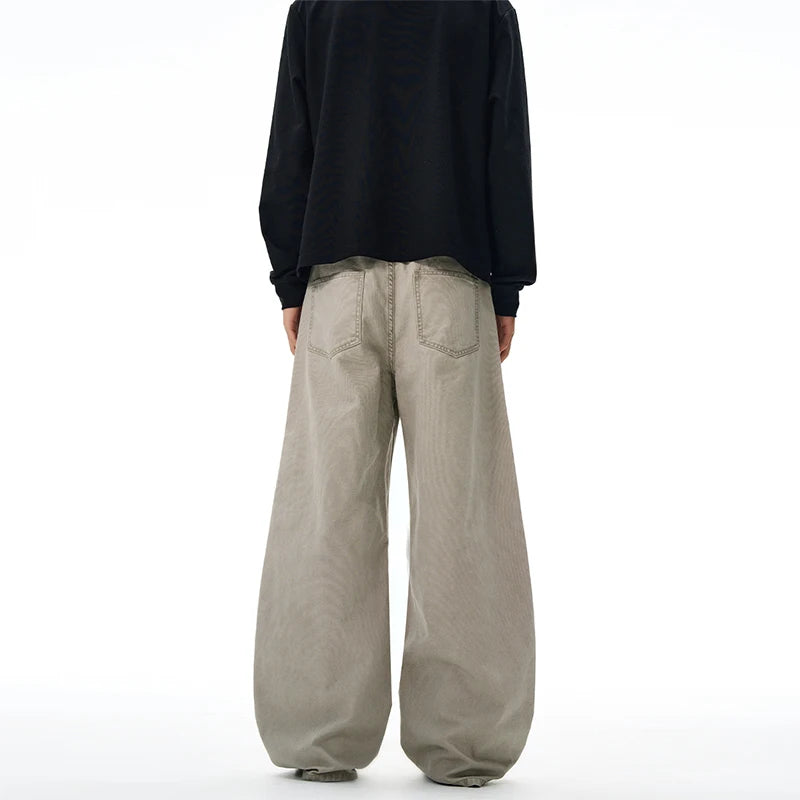 100% Cotton Wide-leg Jeans Men's Autumn Fashion Pocket Design Casual Trousers Loose American High Street Y2K Denim Pants