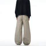 100% Cotton Wide-leg Jeans Men's Autumn Fashion Pocket Design Casual Trousers Loose American High Street Y2K Denim Pants