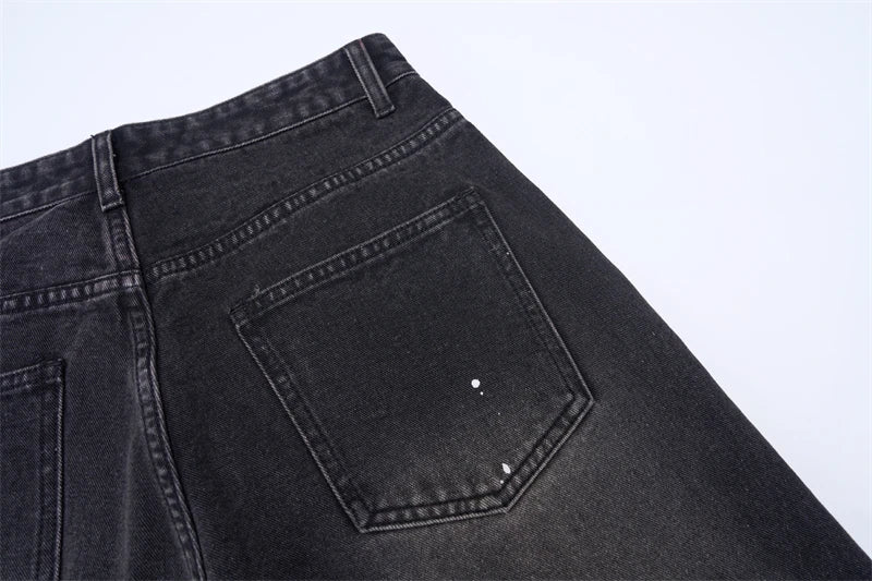 Fashion Graffiti Black Loose Wide-leg Jeans Men's Autumn New American Simple Basic Wash Denim Pants Loose Straight Trousers