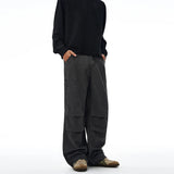 American Loose Straight Cargo Pants Men's Fashion Streetwear 100% Cotton Vintage Large Pocket Loose Casual Wide-leg Trousers