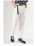 White Stretch Casual Ankle Pants Silhouette Men's Elegant Suit Pants Summer Korean Straight Loose Men's Smart Casual Trousers