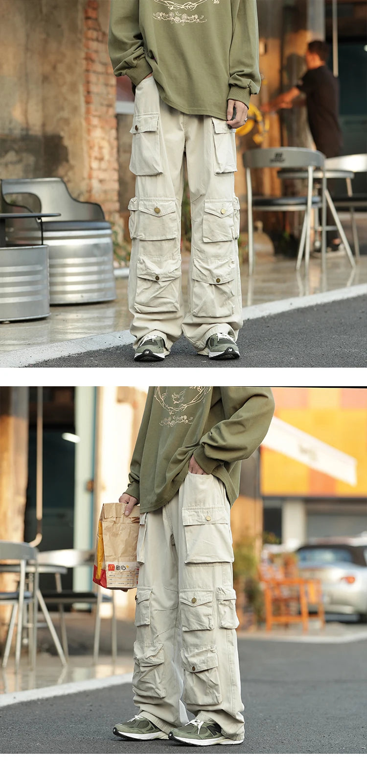 Japanese Multi-pocket Work Pants Men's Autumn Trendy Loose Straight Casual Pants Hip-hop Retro Design Trousers Aesthetic Chic
