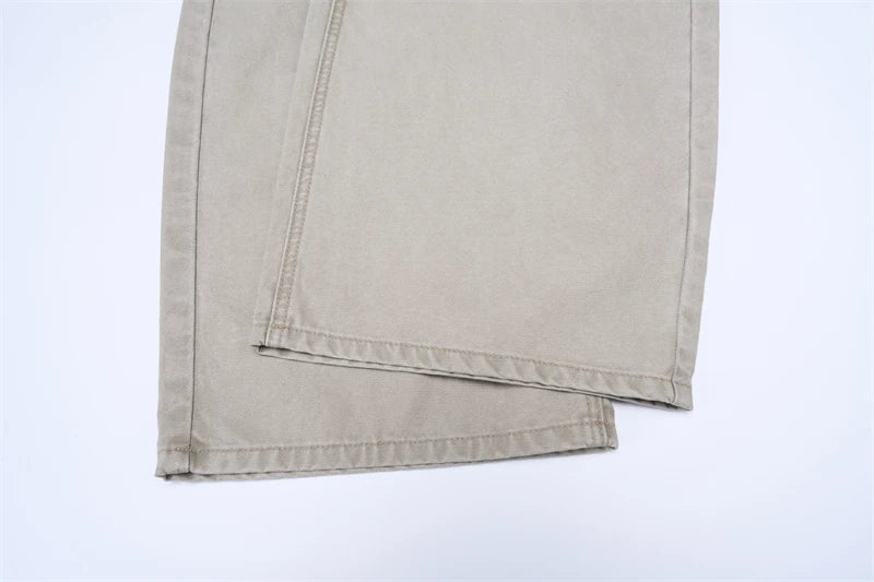 100% Cotton Wide-leg Jeans Men's Autumn Fashion Pocket Design Casual Trousers Loose American High Street Y2K Denim Pants