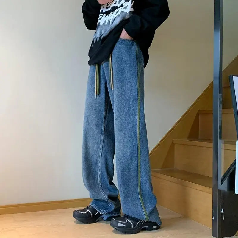 Mens Jeans Pants Classic Fashion Straight Sweatpants Blue Stretch Denim Trousers