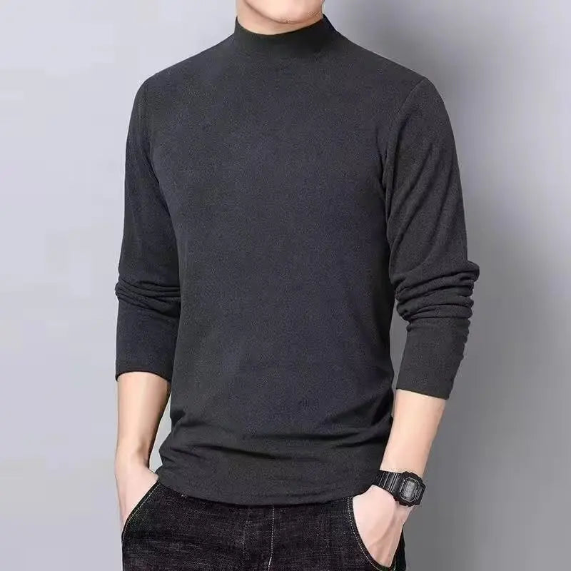 M-5XL Long Sleeve T-shirts Men Solid All-match Fashion Classic Leisure Cozy Slim Simple O-neck Middle Aged Autumn Stylish Chic
