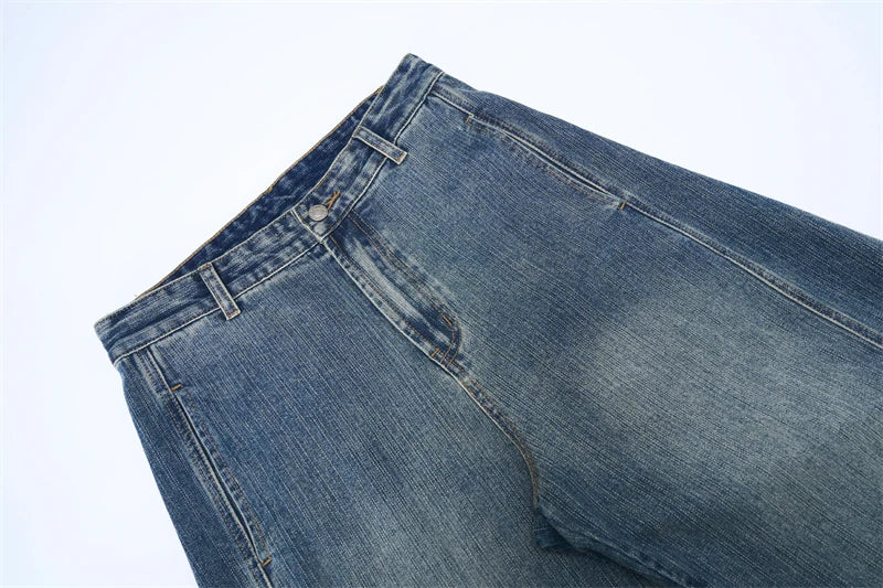 Baggy Classic Jeans Men's Vintage Wash Cotton Wide-leg Denim Pants Loose Fashion Spliced Streetwear Trendy Hip-hop Y2K Trousers