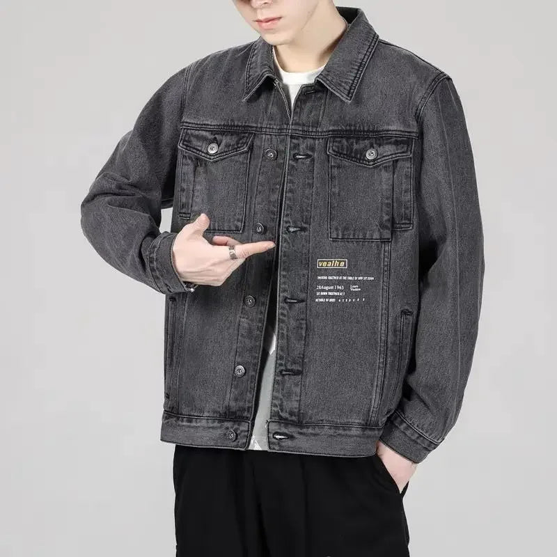 Men's Denim Jacket Button Autumn Blue Male Jean Coats Outwear Stylish Winter Oversize Trendy Large Size Cowboy Y2k Xl