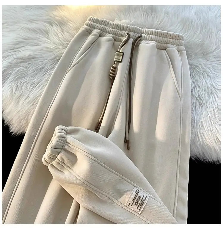 Korean style autumn and winter men and women street personality loose wide leg bound sports pants couple simple casual pants