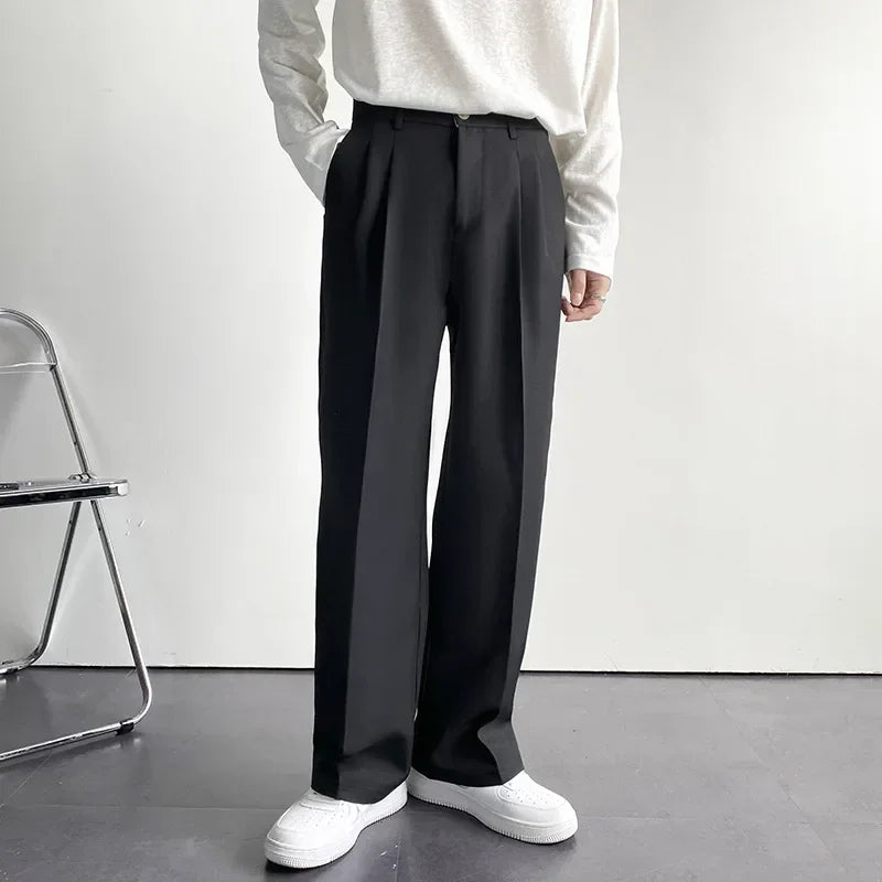 Spring Autumn Men's Fashionable White Korean Style Casual Pants Street Draped Straight Loose Suit Casual Trousers Male