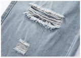 2025 Spring New Men's Ripped Jeans Baggy Straight Classic Light Blue Wide Leg Pants Elastic Waist Vintage Fashion Trousers Male