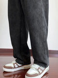 Mens Sweatpants High Street Acid Washed Cotton Elastic Waist Wide Leg Jogger Pants Drawstring Workout Long Pants