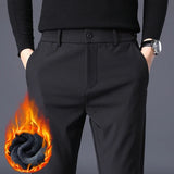 Winter Warm Fleece Men's Business Casual Pants Stretch Slim Fashion Korean Thermal Trousers Classic Simple Male Plush Clothes