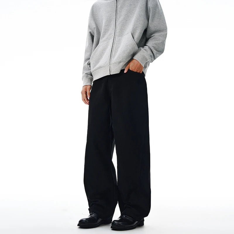 100% Pure Cotton Wide-leg Pants Men's Autumn New Oversized Comfortable Loose Casual Trousers Brown White Fashion Streetwear