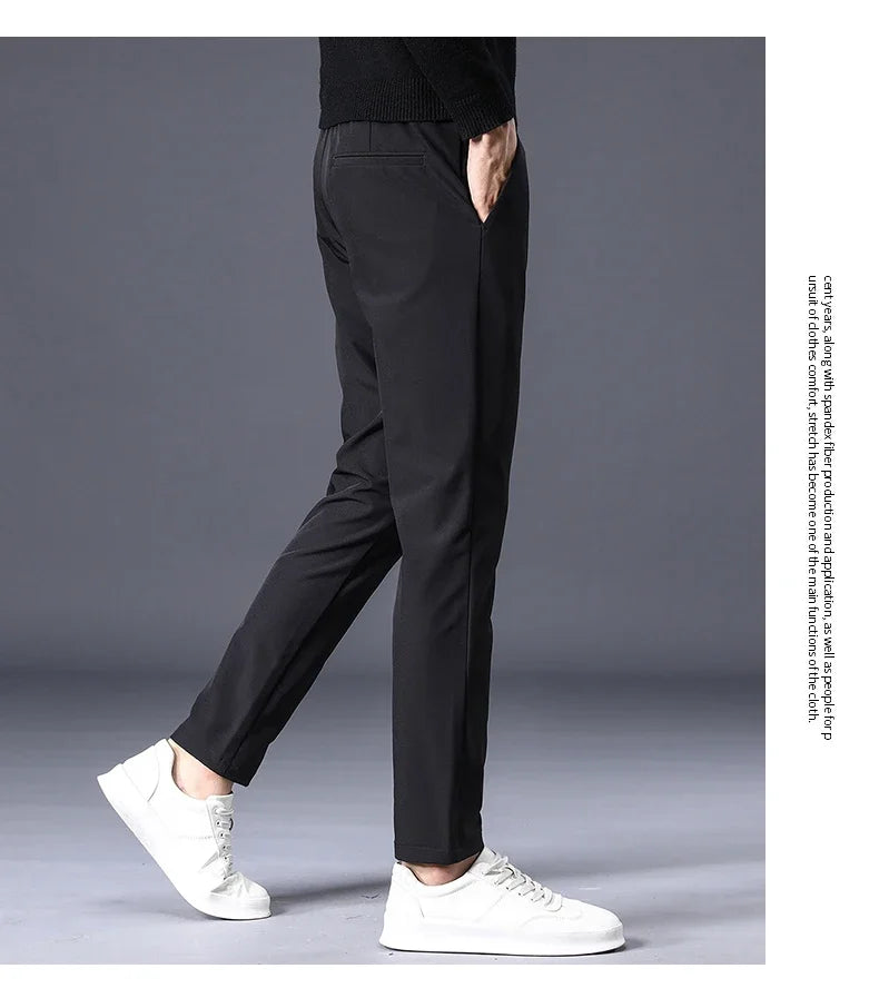 Winter Warm Fleece Men's Business Casual Pants Stretch Slim Fashion Korean Thermal Trousers Classic Simple Male Plush Clothes