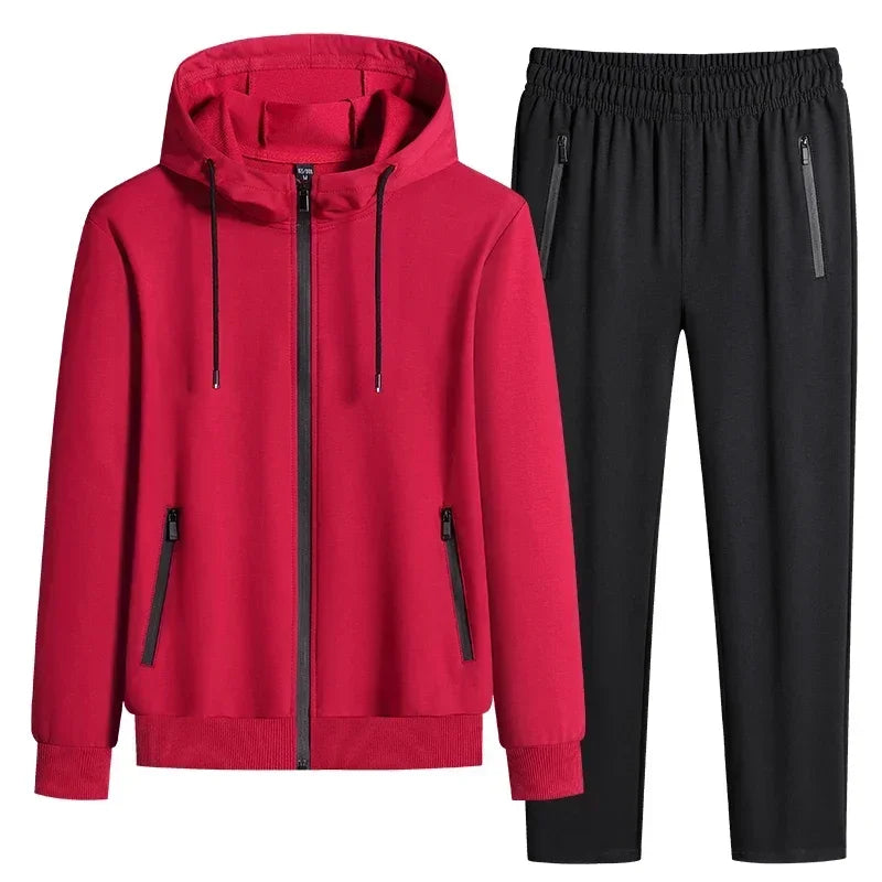 Male 2 Pieces Sweatshirt + Sweatpants Suit 8XL Plus Size New Spring Autumn Clothing Hooded Men Sportswear Sets Casual Pants