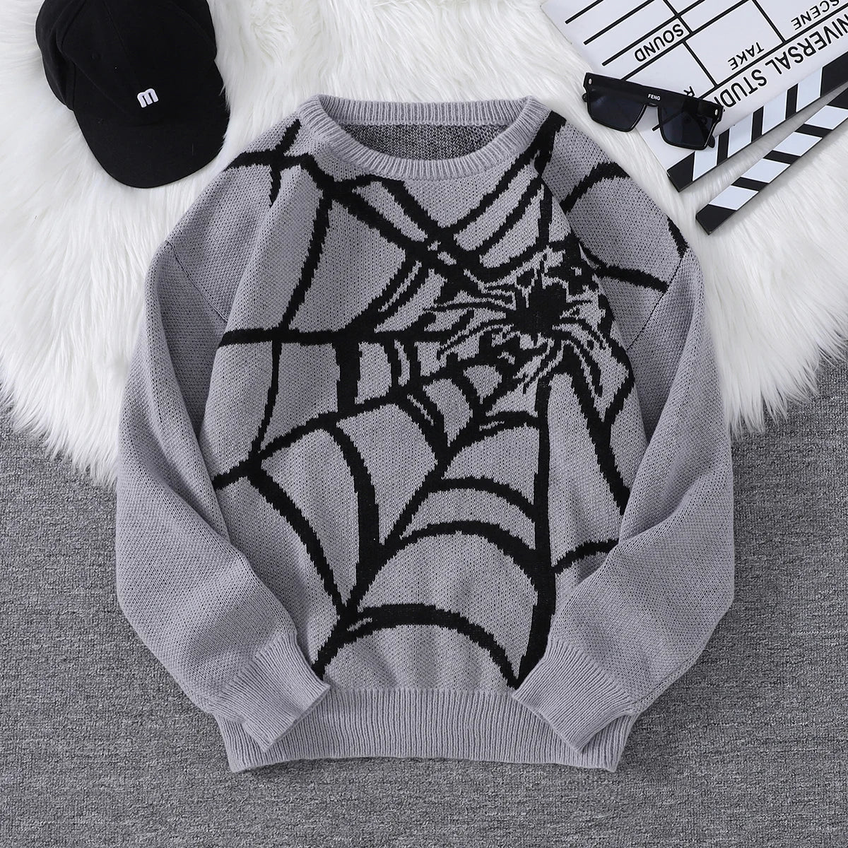 New Popular Autumn and Winter Spider Web Jacquard Pattern Pullover Sweater Casual Round Neck Knitted Men's Pullover