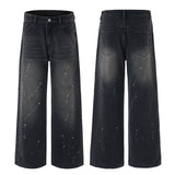Fashion Graffiti Black Loose Wide-leg Jeans Men's Autumn New American Simple Basic Wash Denim Pants Loose Straight Trousers