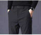 Winter Warm Fleece Men's Business Casual Pants Stretch Slim Fashion Korean Thermal Trousers Classic Simple Male Plush Clothes