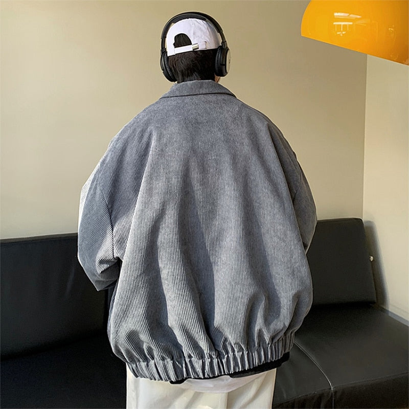 Jackets Men Streetwear Handsome Japanese Corduroy Outwear Solid Large Size BF Loose Classic  New Arrival Popular