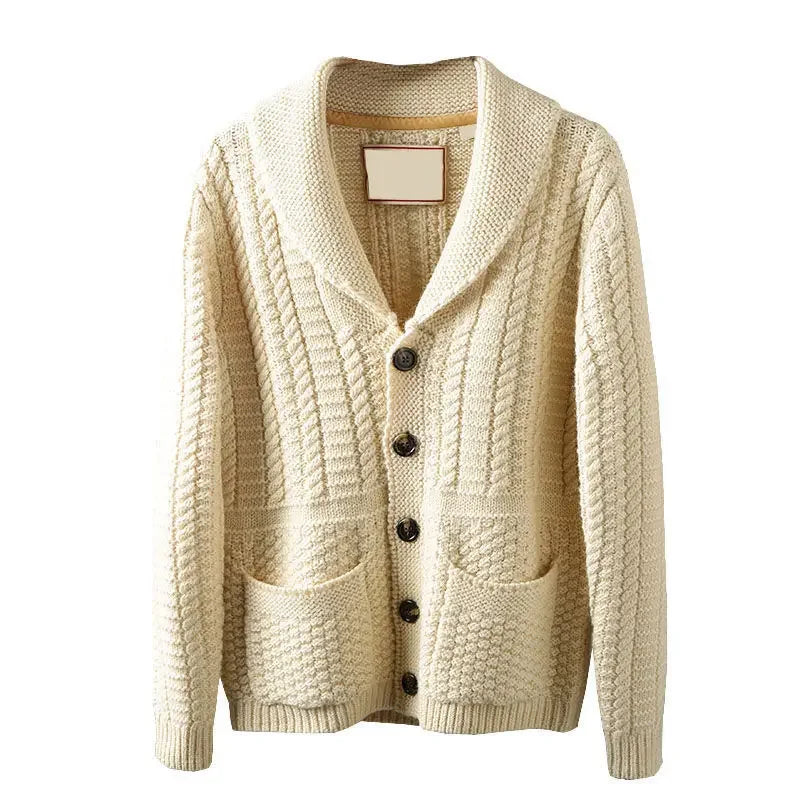 Men's Cardigan Sweater Autumn Winter Thickened Casual Coat Solid Color Long Sleeves Single-breasted Pockets Knitted Sweaters