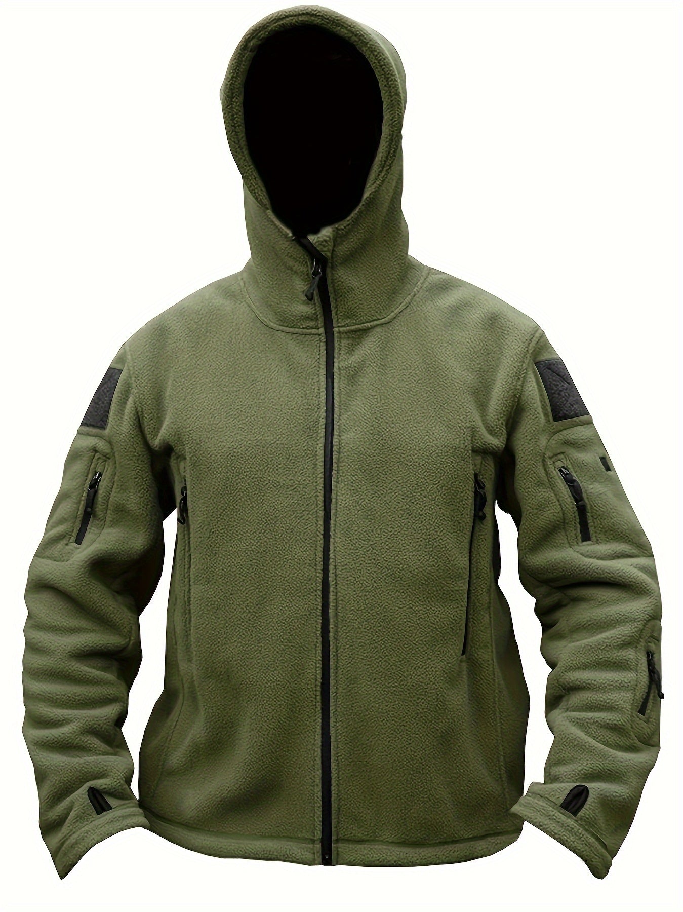 Windproof Fleece Jacket - Men's Cozy Hooded Coat - Zipper, Solid Color, Multiple Pockets for Autumn and Winter