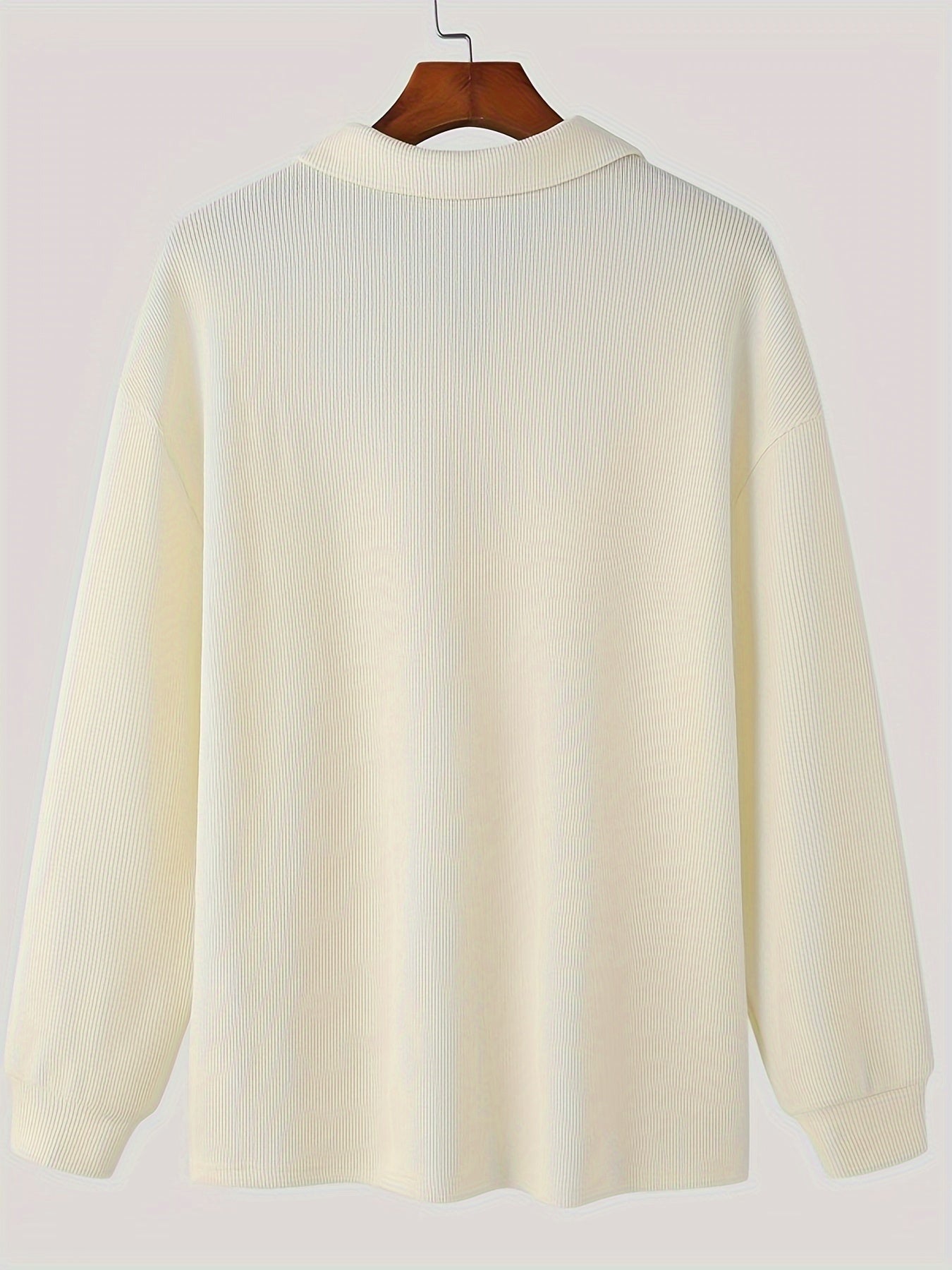 Long Sleeve Polyester Sweatshirt - Men's Casual Knitted Zipper Top - Lapel Collar, Solid Color, Slight Stretch, Half Placket, Loose Fit - 95% Polyester, 5% Spandex - Winter Wear
