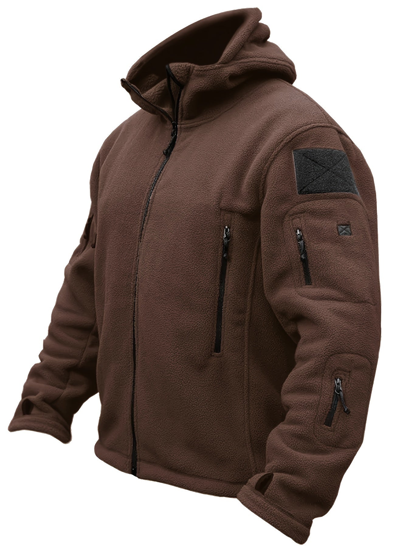 Windproof Fleece Jacket - Men's Cozy Hooded Coat - Zipper, Solid Color, Multiple Pockets for Autumn and Winter