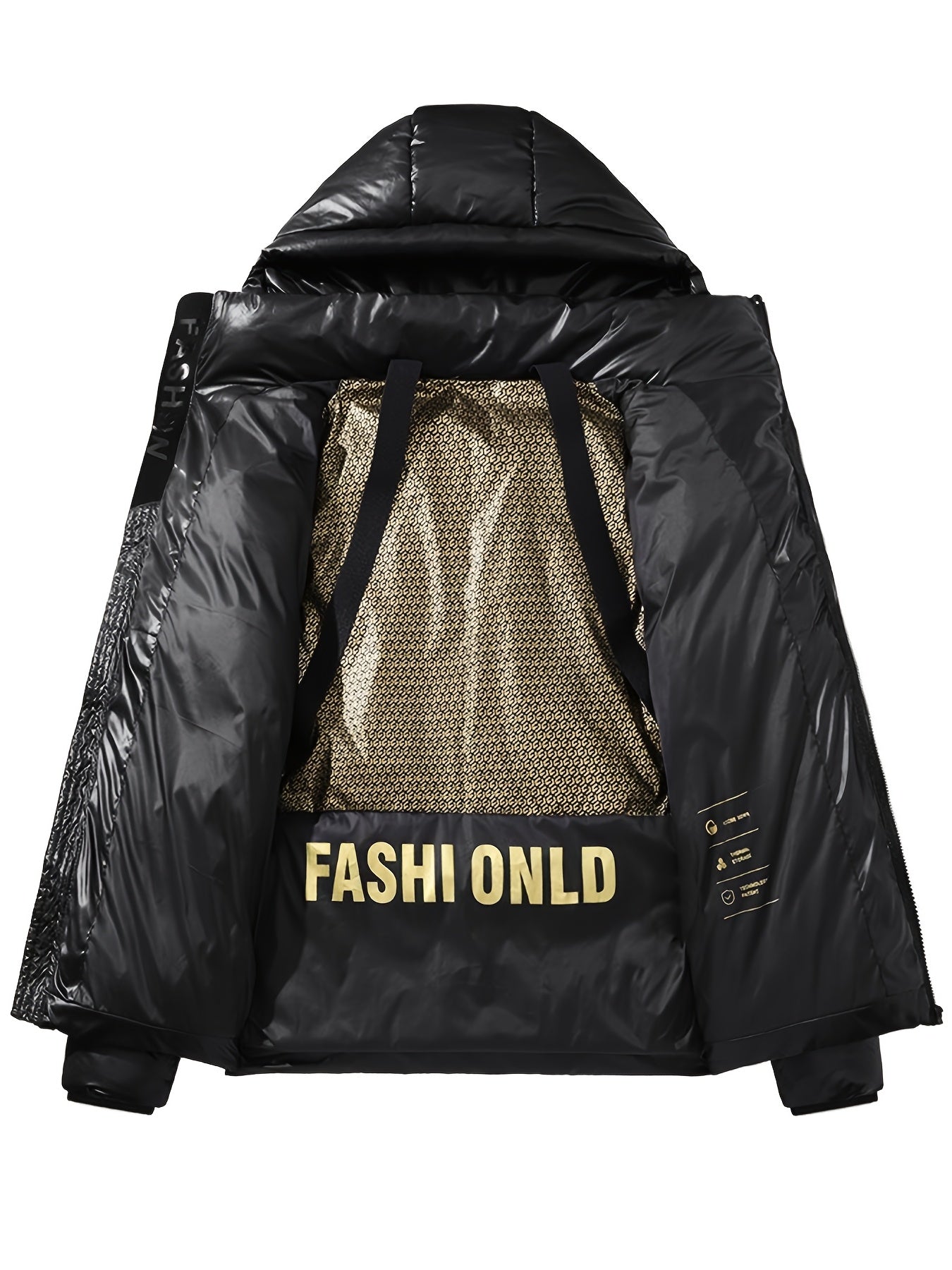 Men'S Winter Hooded Jacket, Casual Solid Color Polyester 100% with Pockets, Regular Fit, Non-Stretch Woven Fabric, Warm Thickened Coat with Polyester Fiber Filling