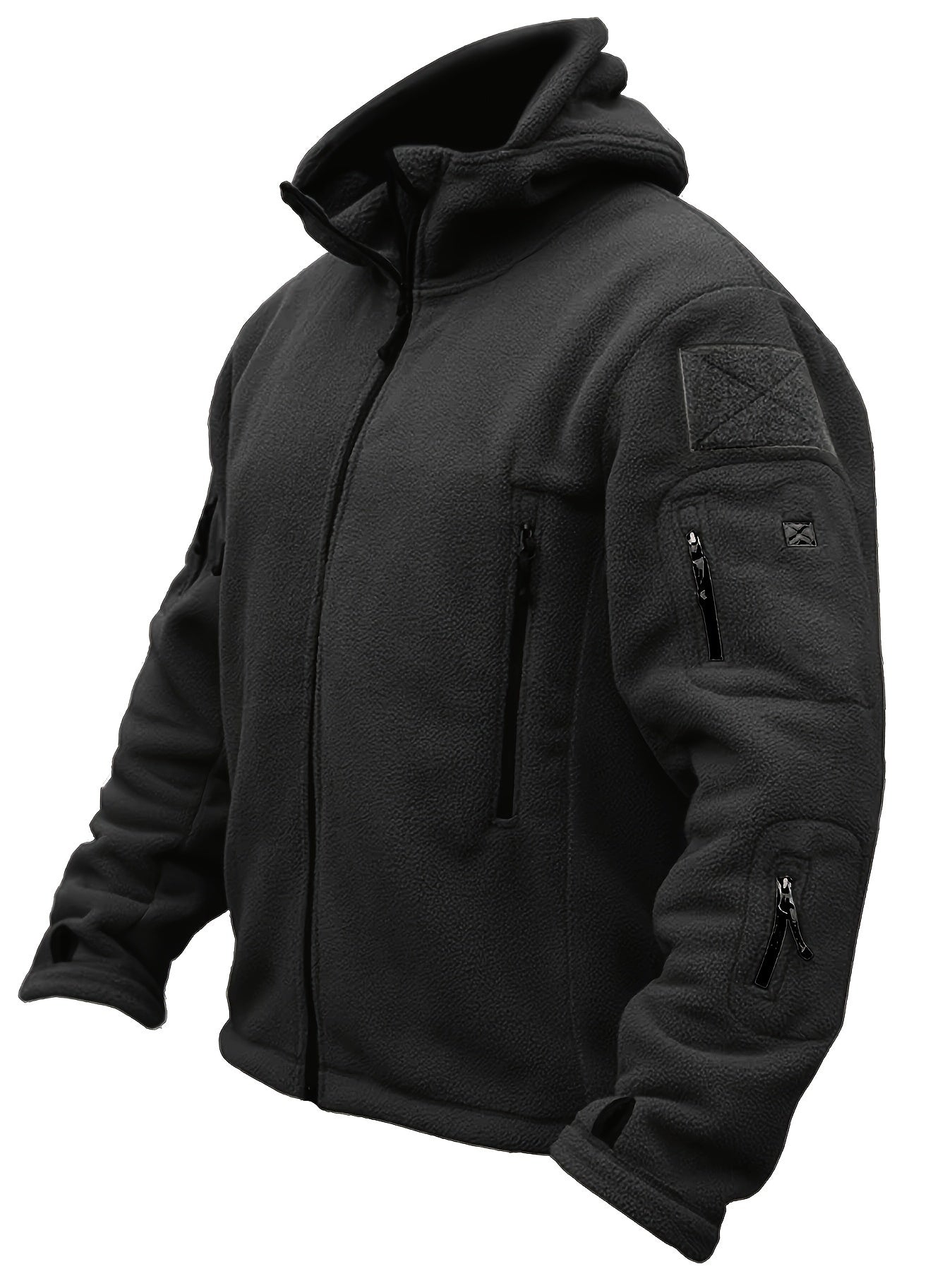 Windproof Fleece Jacket - Men's Cozy Hooded Coat - Zipper, Solid Color, Multiple Pockets for Autumn and Winter