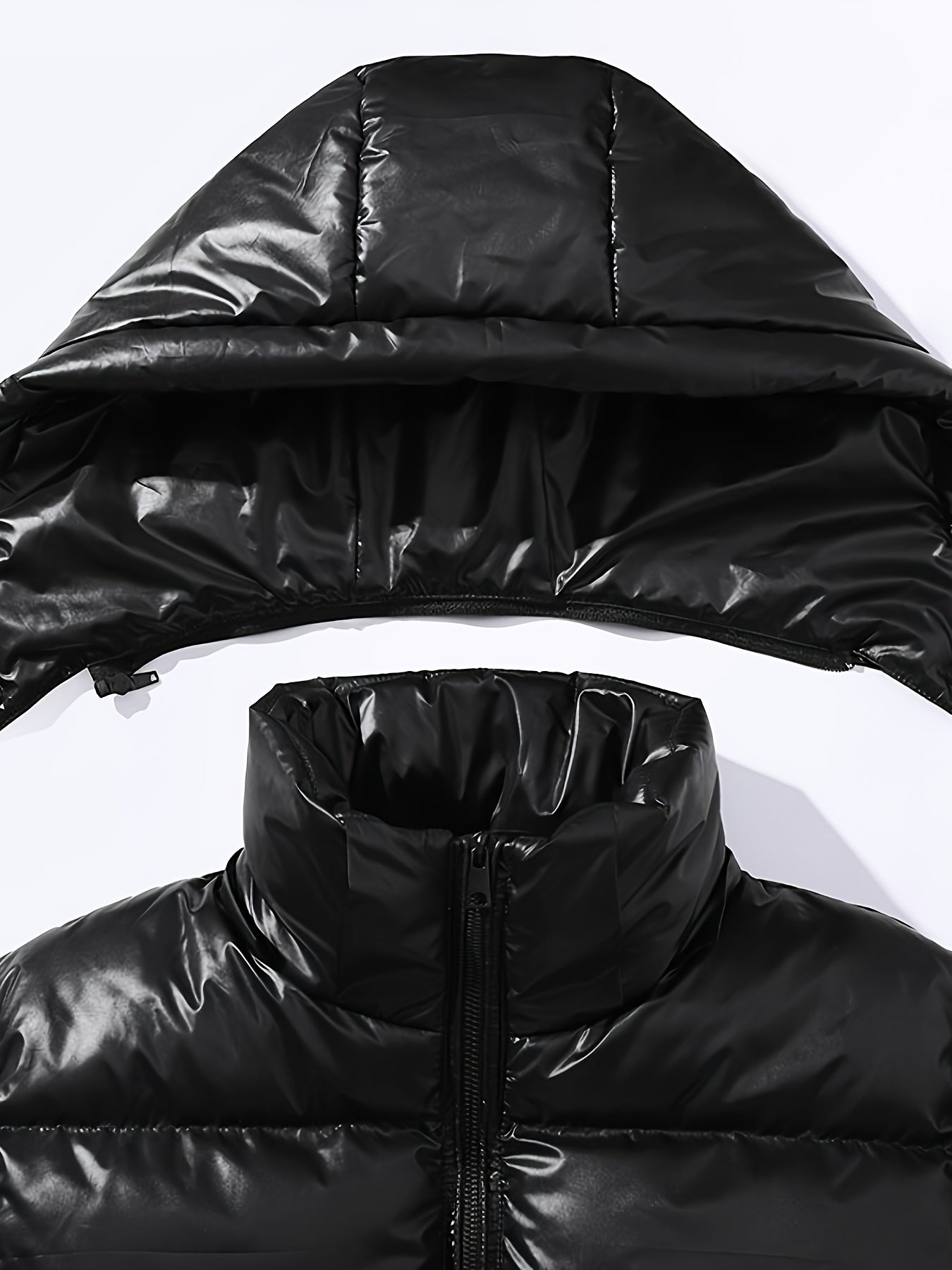 Men'S Winter Hooded Jacket, Casual Solid Color Polyester 100% with Pockets, Regular Fit, Non-Stretch Woven Fabric, Warm Thickened Coat with Polyester Fiber Filling