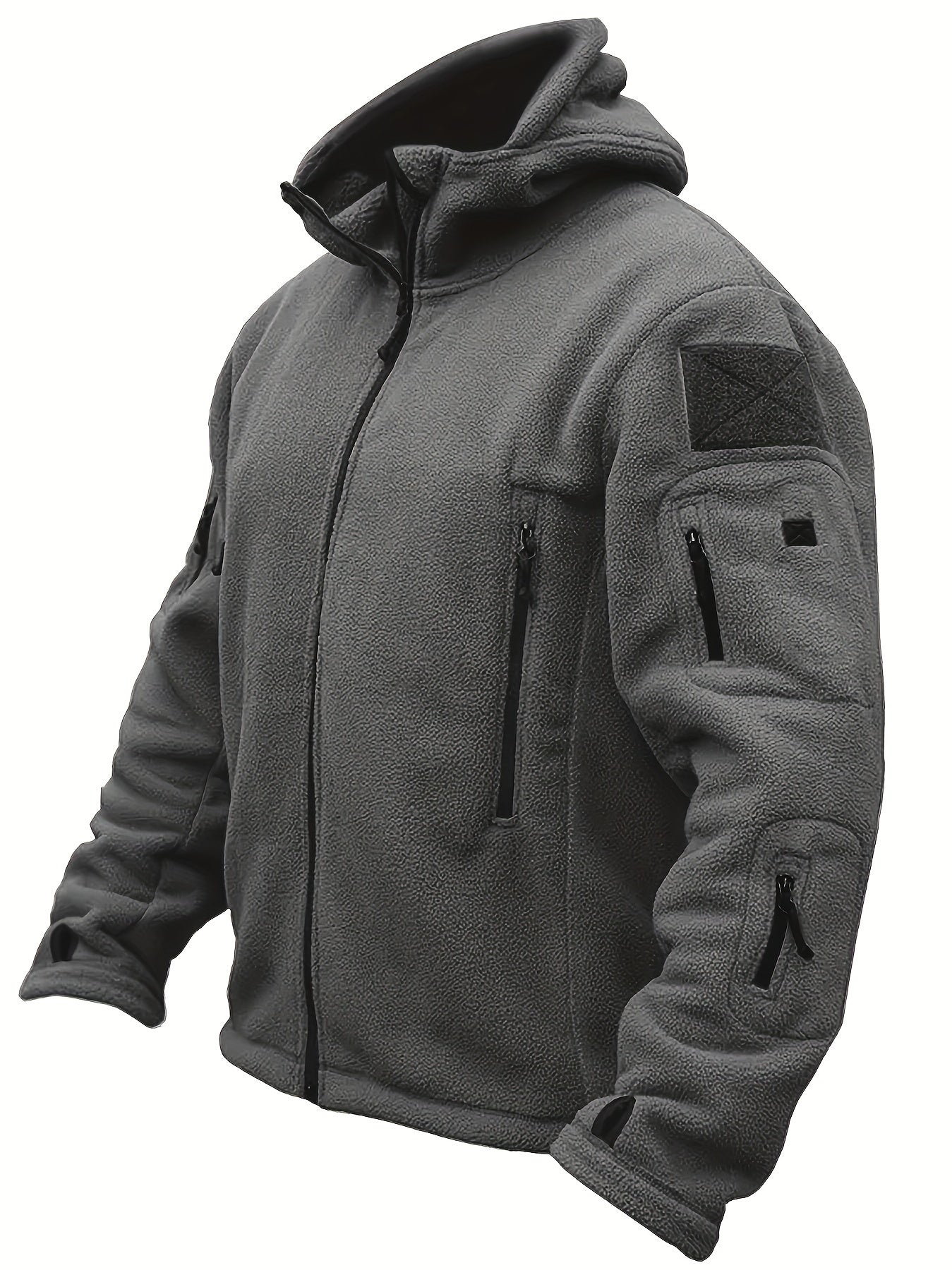 Windproof Fleece Jacket - Men's Cozy Hooded Coat - Zipper, Solid Color, Multiple Pockets for Autumn and Winter