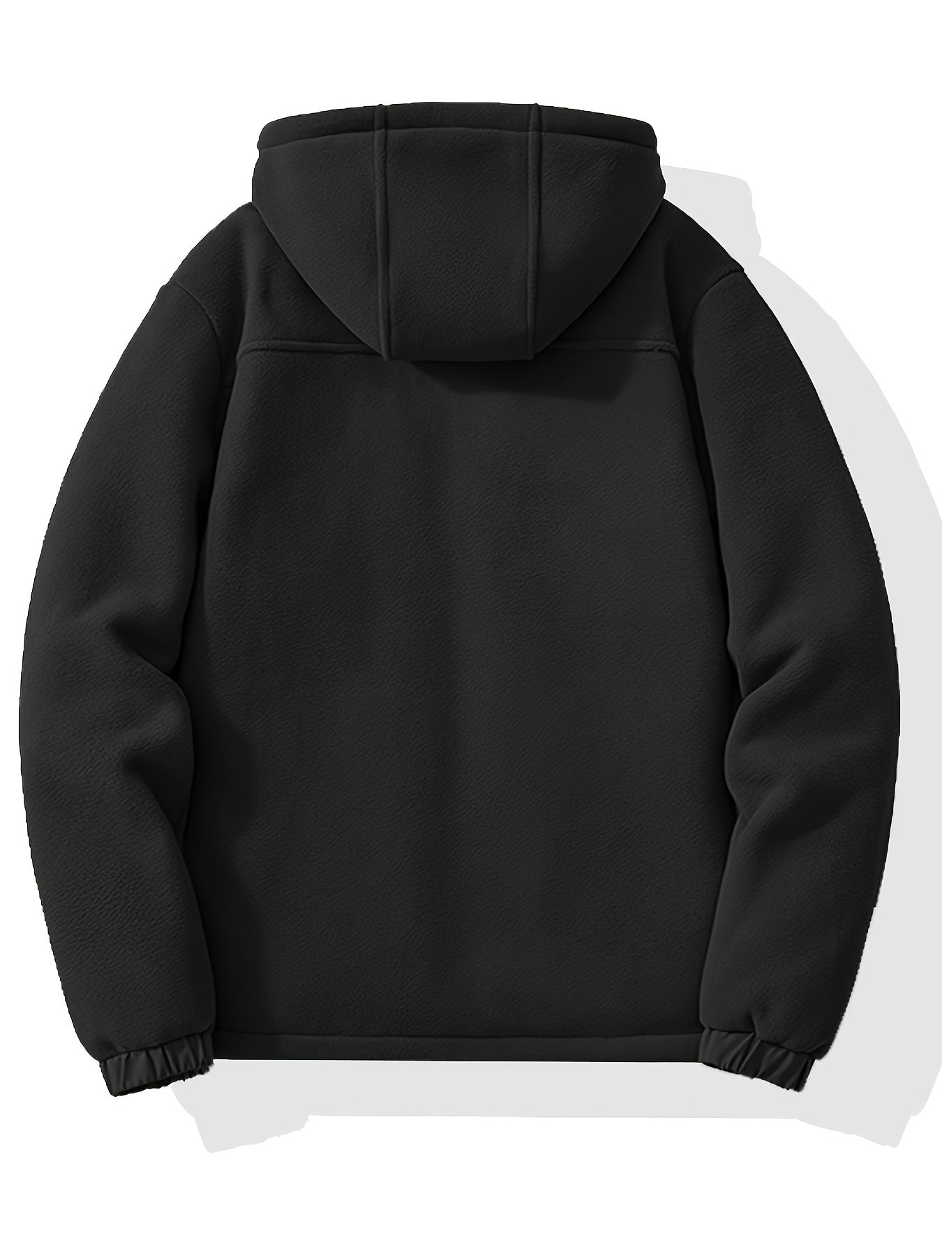 Warm & Cozy Polyester Blend Men's Fleece-Lined Hooded Jacket - Long Sleeve, Regular Fit, Casual Zip-Up Winter Coat with Pockets, Non-Transparent, Machine Washable, Solid Color
