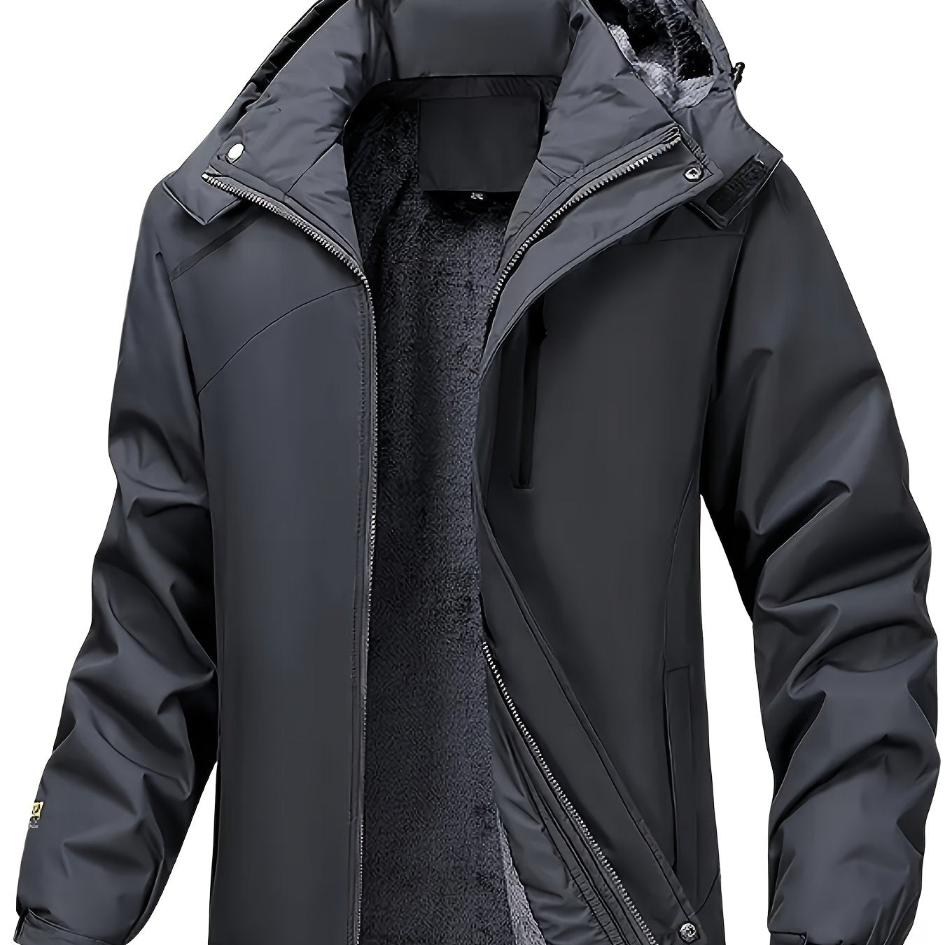 Thick Warm Hooded Polyester Jacket - Men's Casual Windproof Leisure Style Outerwear for Fall/Winter - Zip-Up Conventional Version Autumn/Winter