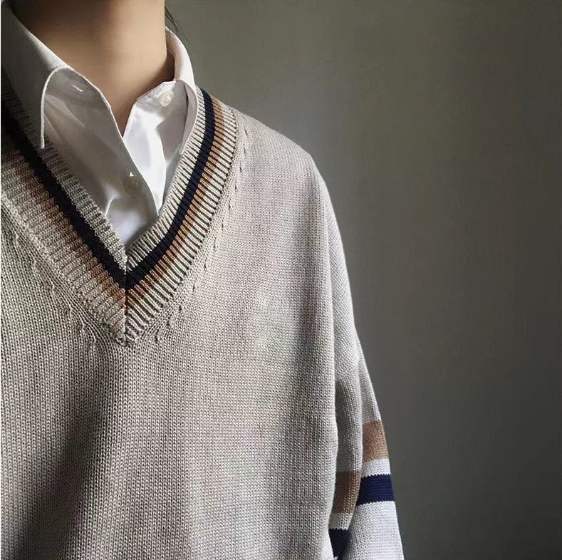 Couple's Clothes Autumn Men's Wool Sweater Loose Coats Student Black Color Pullover V-neck Cardigan Cashmere Knitting