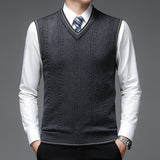 New Autum Fashion Brand Solid 6% Wool Pullover Sweater V Neck Knit Vest Men Trendy Sleeveless Casual Top Quality Men Clothing