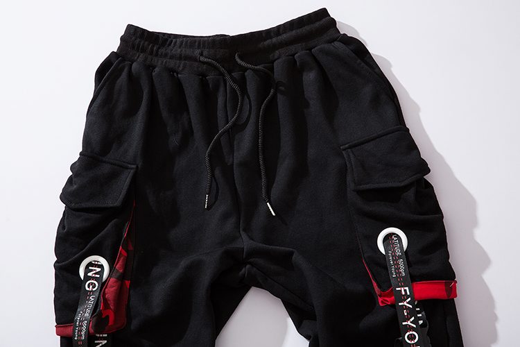 Men Hip Hop Black Cargo Pants joggers Sweatpants Overalls Men Ribbons Streetwear Harem Pants Women Fashions Trousers