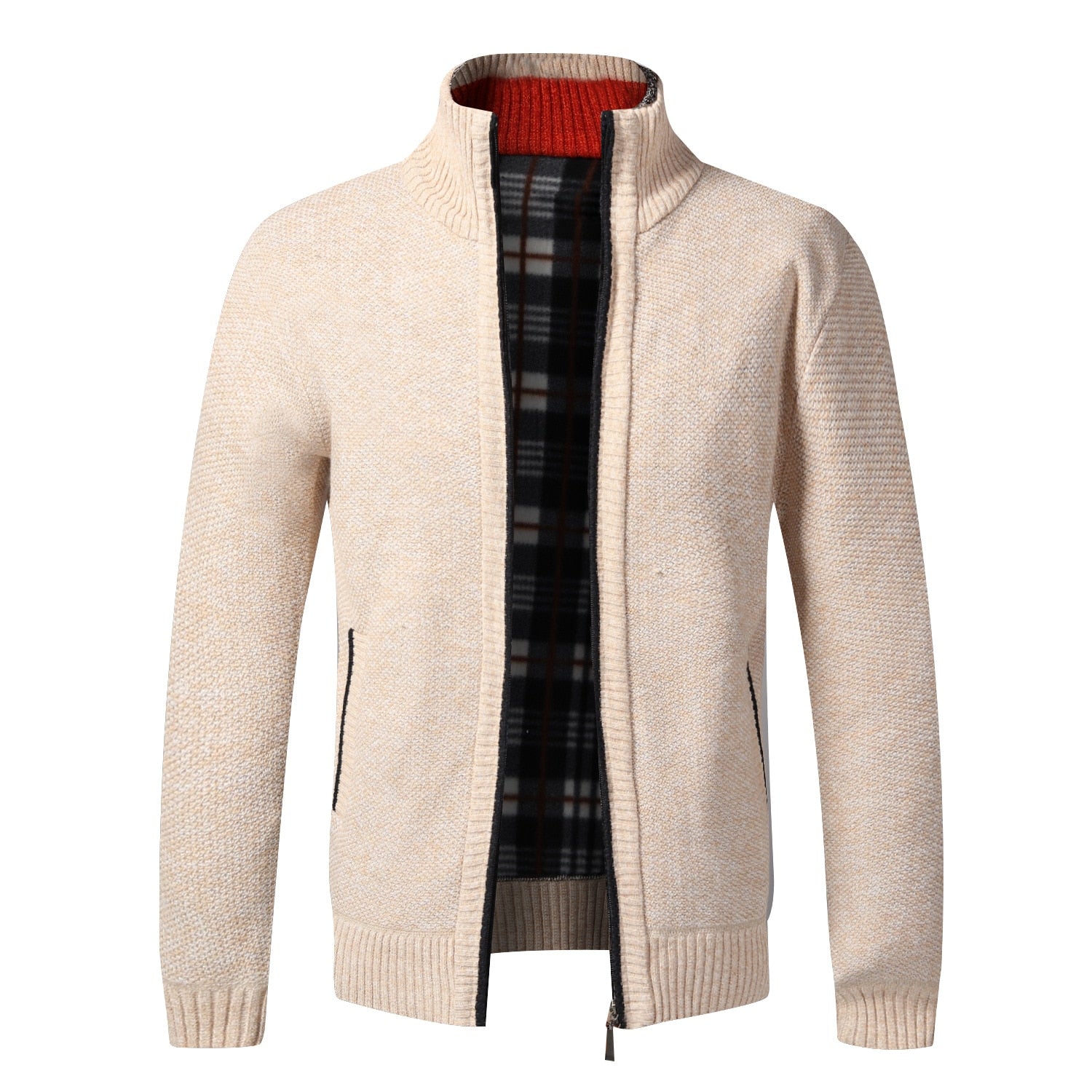 High Quality New Autumn Winter Men's Knitted Jacket Slim Fit Stand Collar Zipper Jacket Men Solid Cotton Thick Warm Cardigan Men