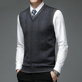 New Autum Fashion Brand Solid 6% Wool Pullover Sweater V Neck Knit Vest Men Trendy Sleeveless Casual Top Quality Men Clothing