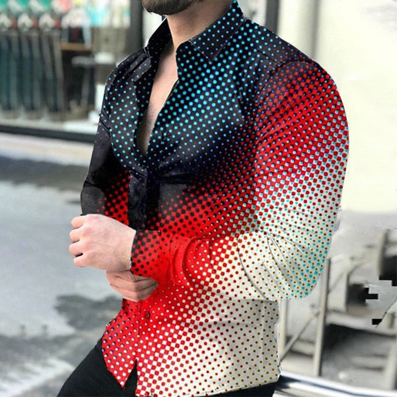 Gotmes Men Spring New Skull Print Shirt Men Fashion Trend Personality Casual Rhinestones Slim Long Sleeve Dress Shirt Men