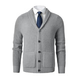 Men's Shawl Collar Cardigan Sweater Slim Fit Cable Knit Button up Merino wool Sweater with Pockets