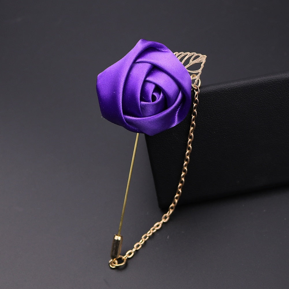 1 Pcs Men Rose Flower Golden Leaf Fashion Brooch Pin Suit Lapel New Men Wedding Boutonniere Brooch Jewelry