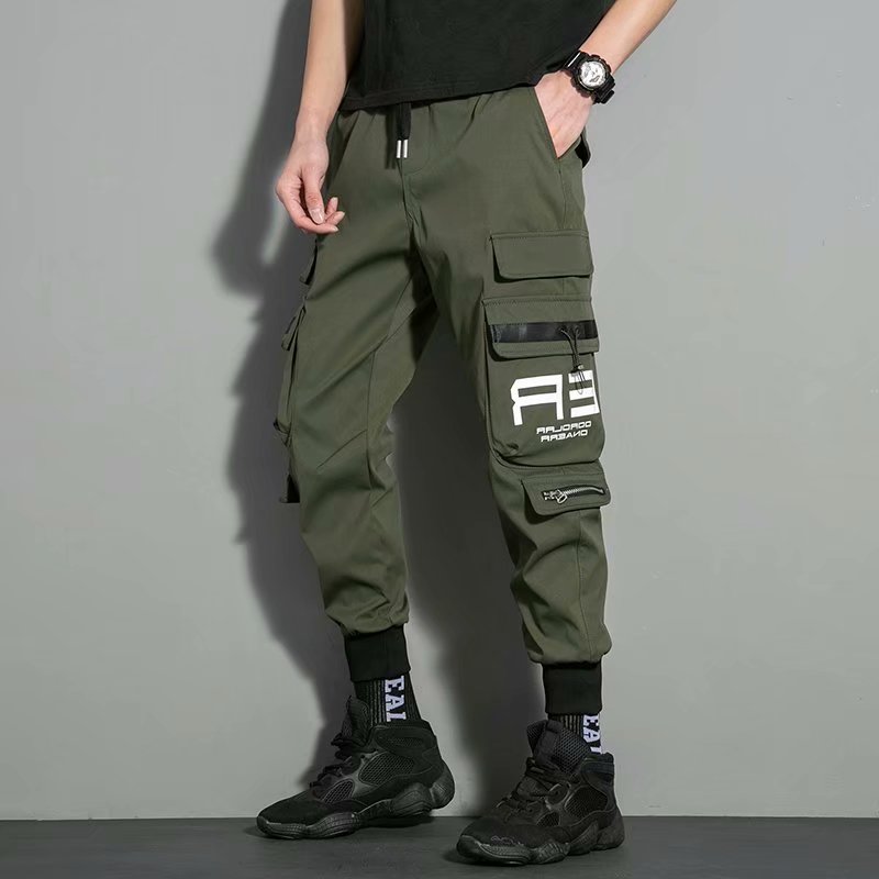 Men Hip Hop Black Cargo Pants joggers Sweatpants Overalls Men Ribbons Streetwear Harem Pants Women Fashions Trousers