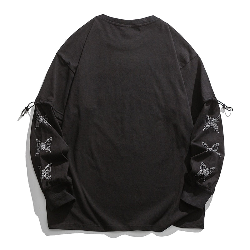 New Autumn Cotton Long Sleeve T-Shirts Men Butterfly Printed O-Neck Loose Tees Fashion Causal Street Blouse Male Plus Size 5XL