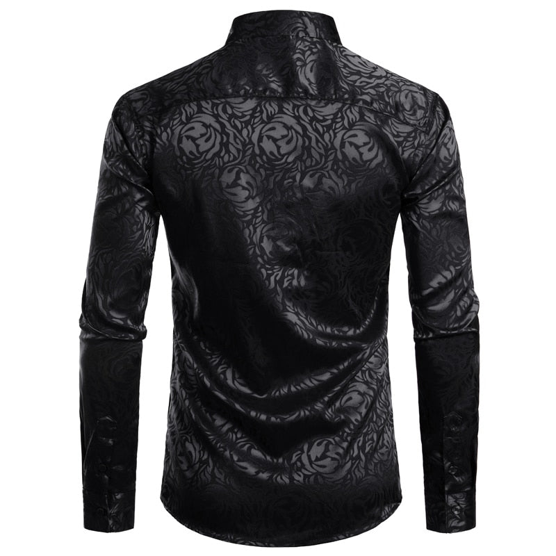 Men's Floral Black Dress Shirts Stylish New Long Sleeve Steampunk Shirt Men Party Club Bar Social Shirt Male Chemise Homme