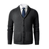 Men's Shawl Collar Cardigan Sweater Slim Fit Cable Knit Button up Merino wool Sweater with Pockets