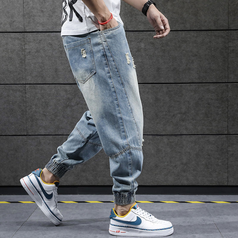 Hip Hop Harem Jeans Pants Men Loose Joggers Denim Casual Sweatpants Korea Ankle Length Trousers Streetwear Male Clothes