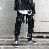Men Hip Hop Black Cargo Pants joggers Sweatpants Overalls Men Ribbons Streetwear Harem Pants Women Fashions Trousers