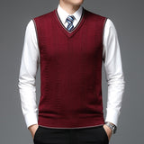 New Autum Fashion Brand Solid 6% Wool Pullover Sweater V Neck Knit Vest Men Trendy Sleeveless Casual Top Quality Men Clothing