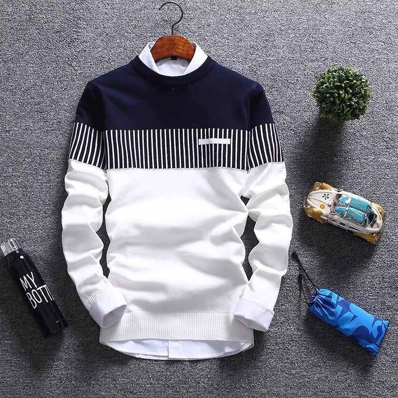 New Autumn Pullovers Men Fashion Stripe Causal Knitted Sweaters Pullovers Mens Slim Fit O Neck Knitwear Mens Brand Clothing